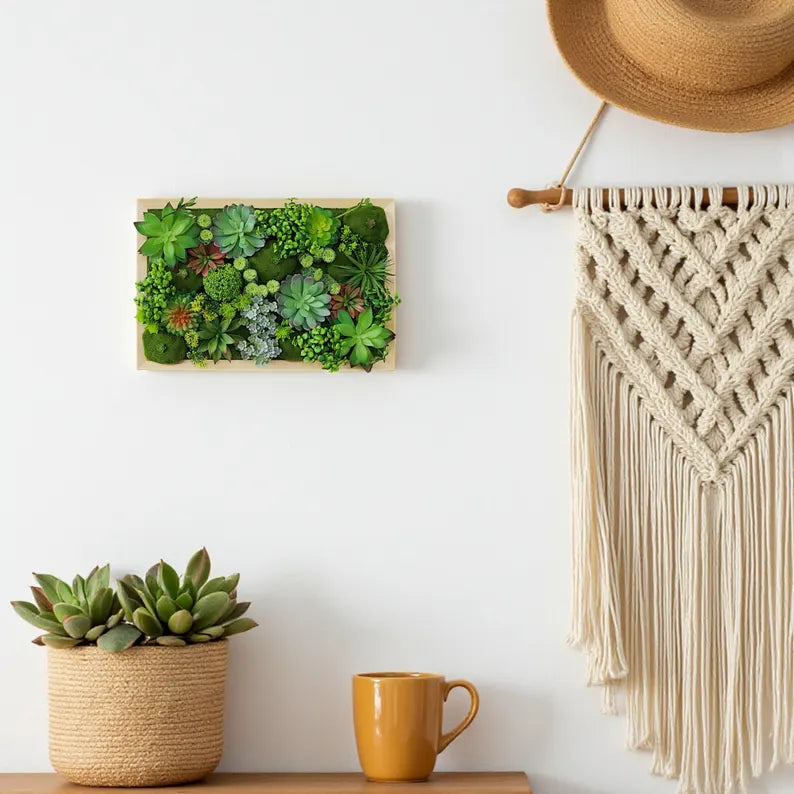 Square Moss Wall Art – Preserved Flower Wood Frame Decor