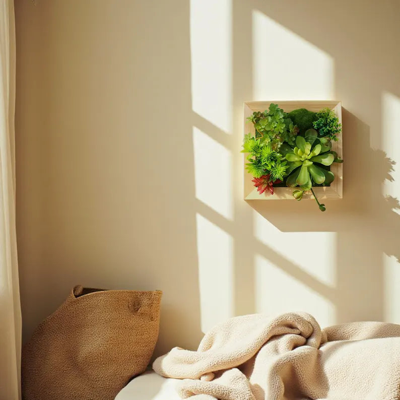 Square Moss Wall Art – Preserved Flower Wood Frame Decor