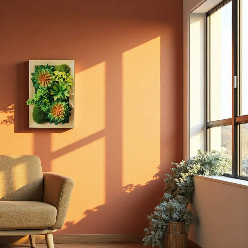 Square Moss Wall Art – Preserved Flower Wood Frame Decor