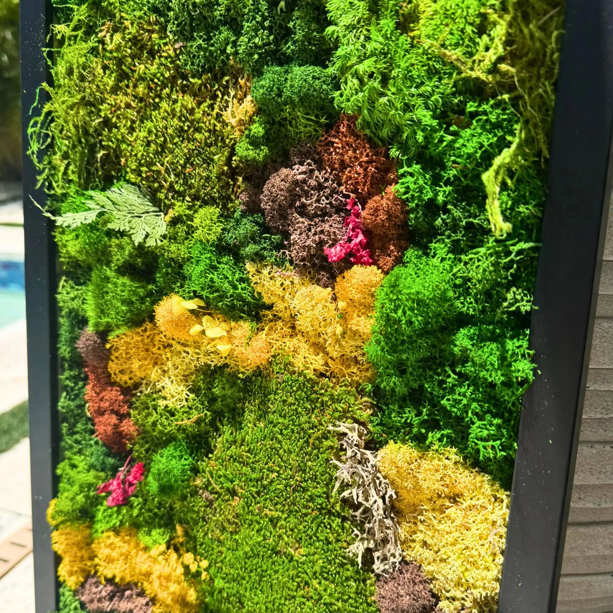 Vertical Moss Wall Art – Large Yellow Moss Frame for Eco Decor