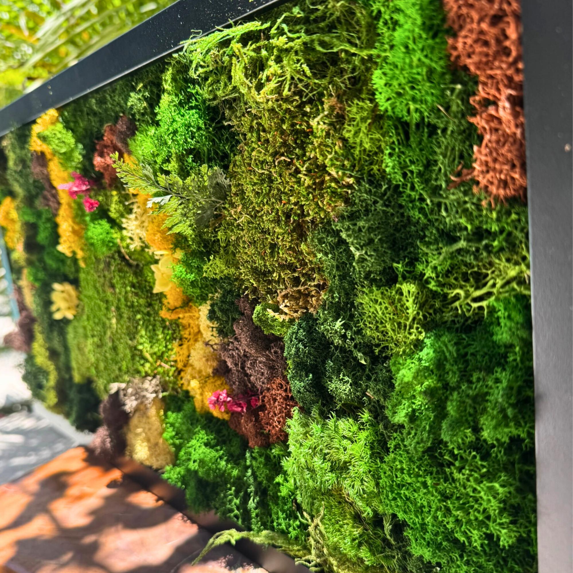 Vertical Moss Wall Art – Large Yellow Moss Frame for Eco Decor