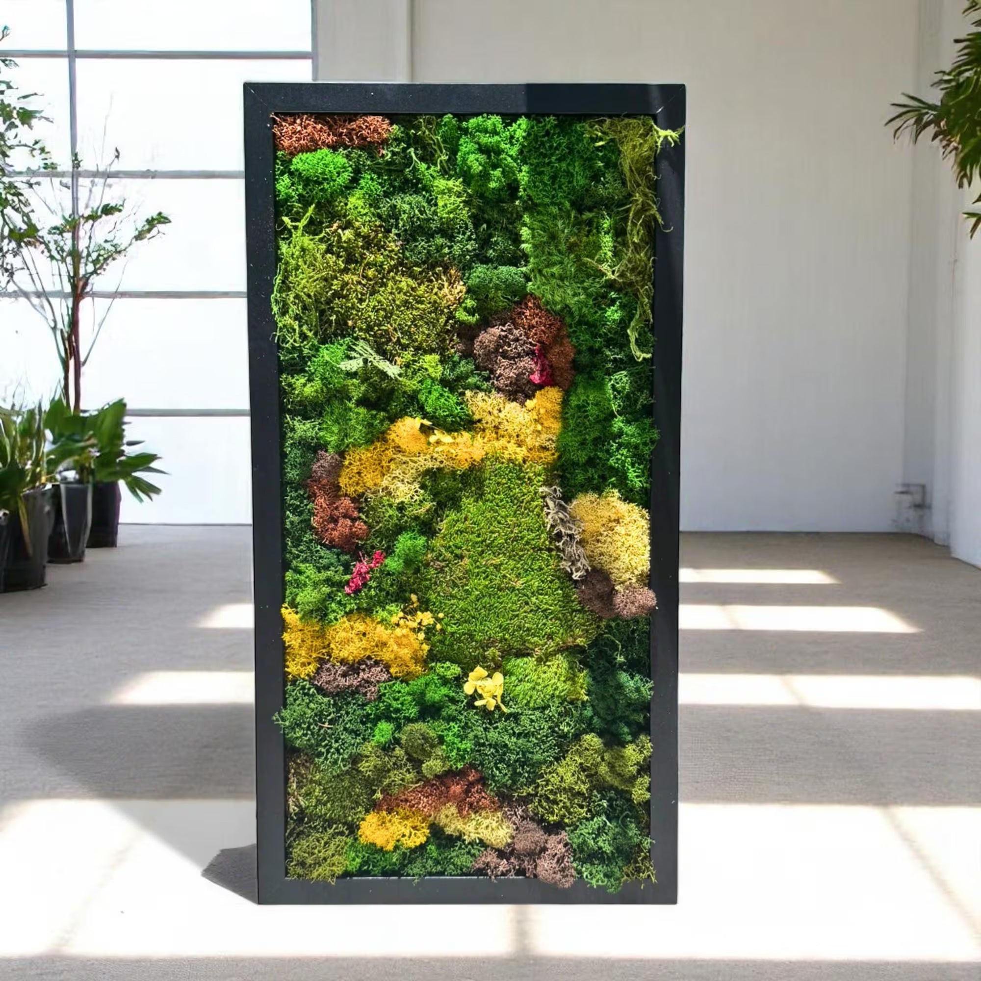 Vertical Moss Wall Art – Large Yellow Moss Frame for Eco Decor