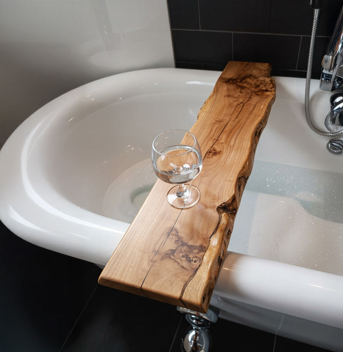 Live Edge Bathtub Tray – Solid Wood Rustic Bath Caddy