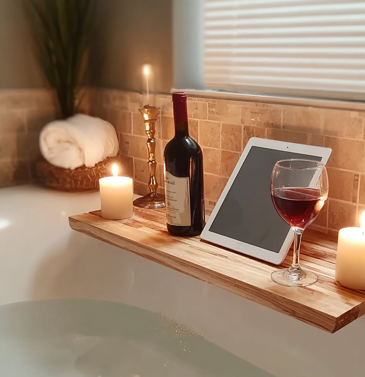Handcrafted Bathtub Tray – Wooden Spa Bath Caddy for Tablet & Wine