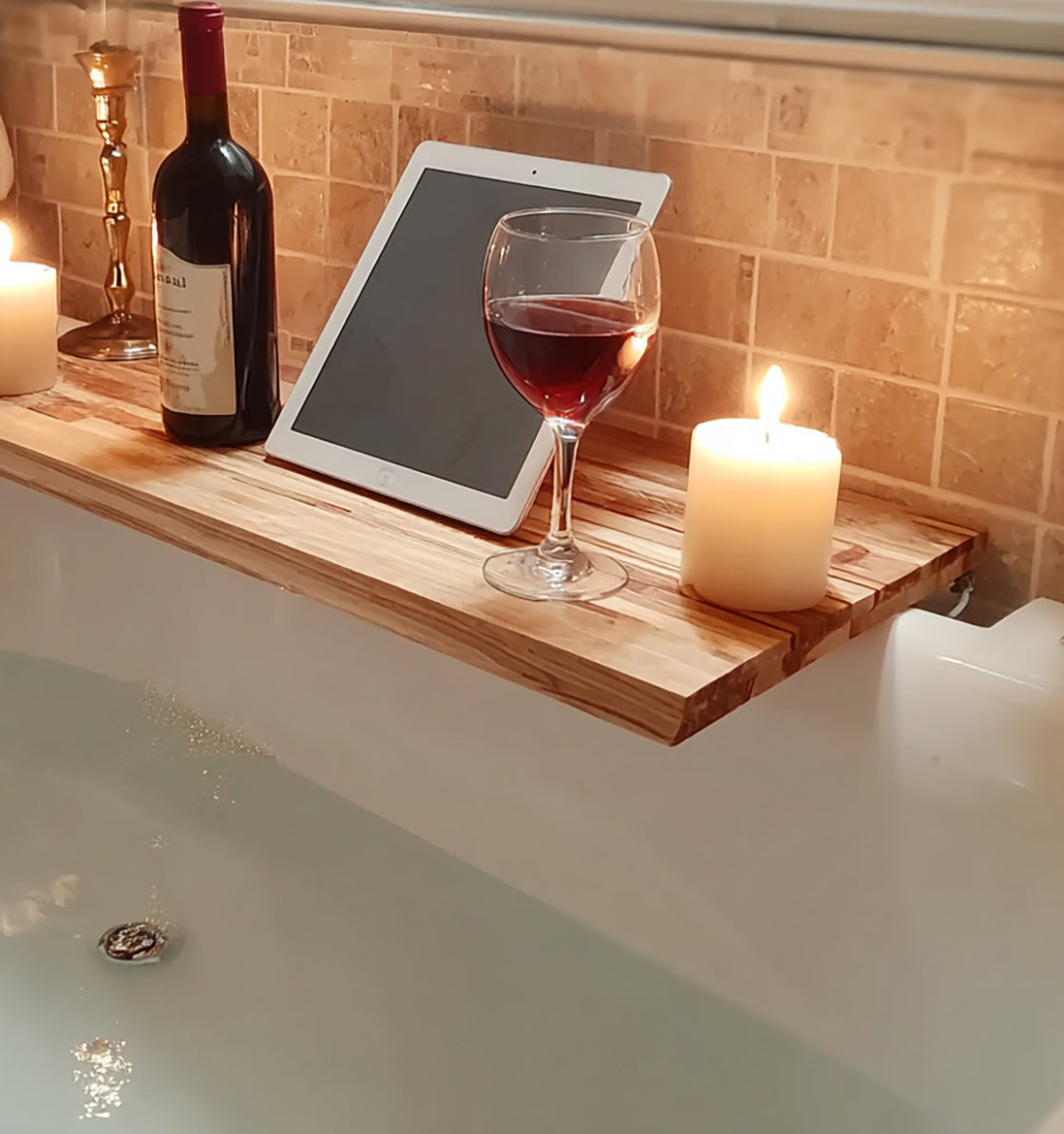 Handcrafted Bathtub Tray – Wooden Spa Bath Caddy for Tablet & Wine