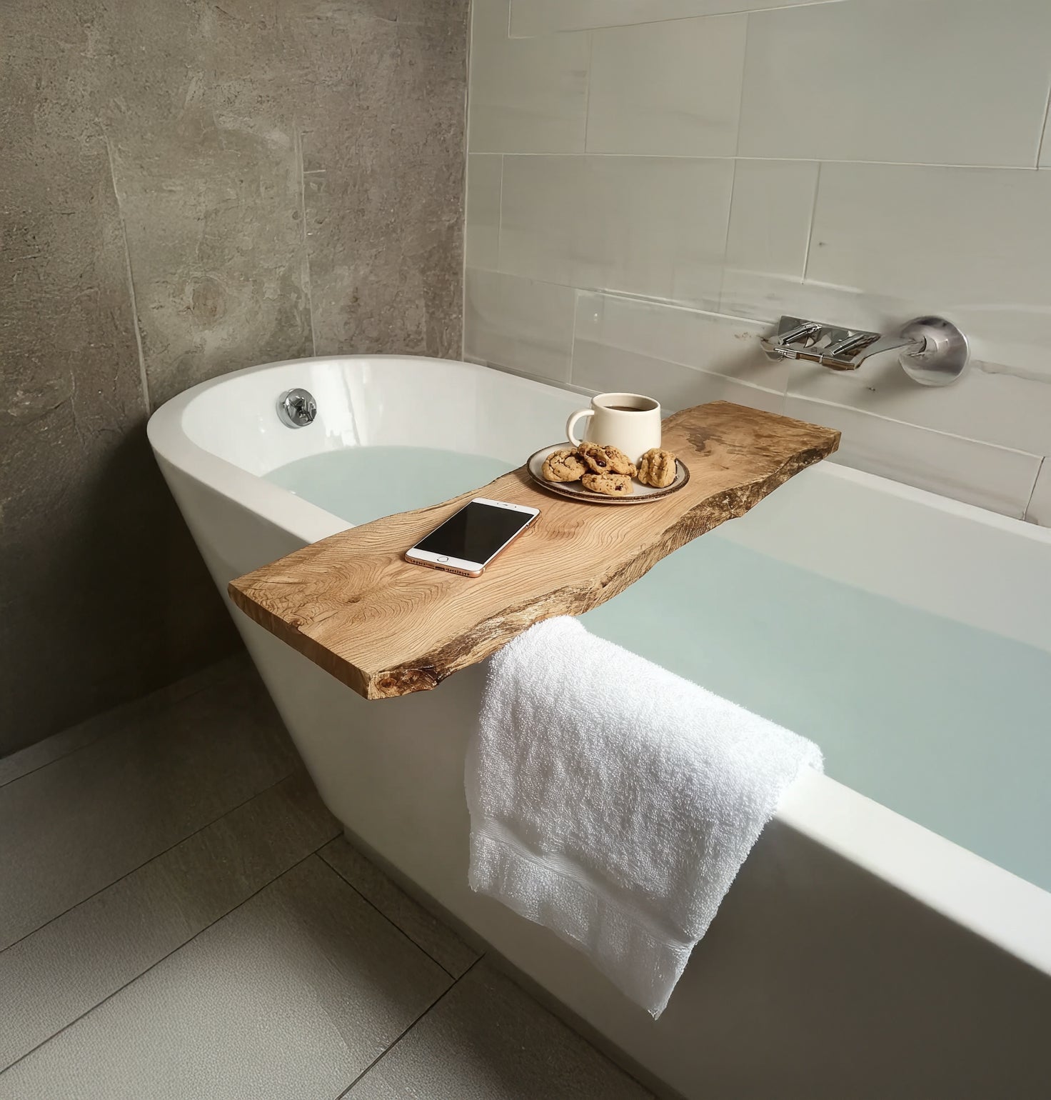 Rustic Solid Wood Bath Tray – Live Edge Bathtub Board for Relaxation