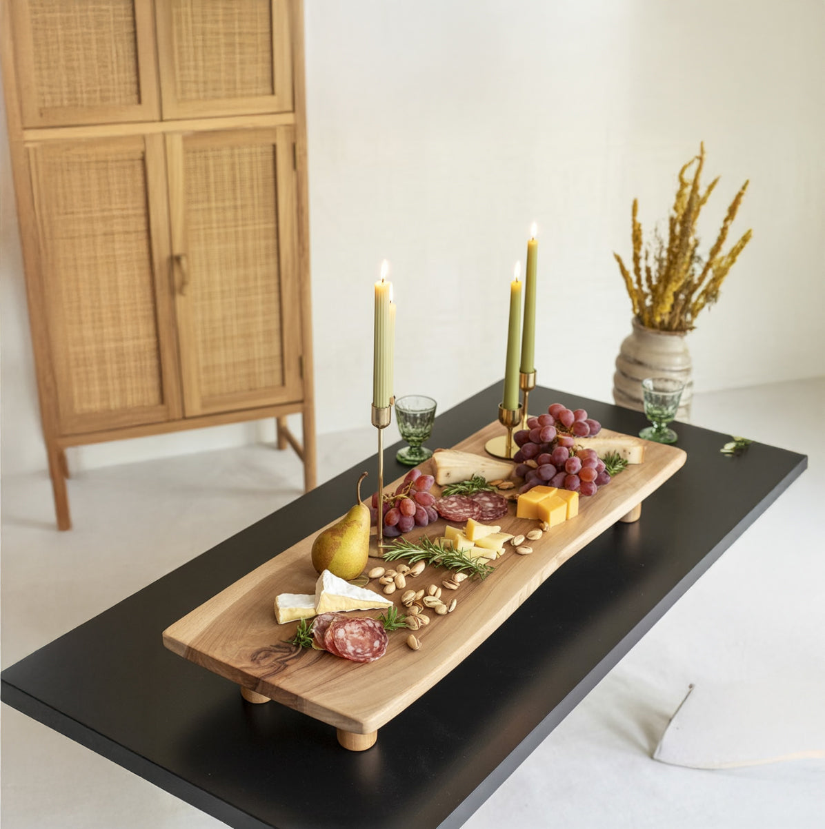 Raised Wood Serving Board – Handmade Charcuterie, Cheese, and Snack Display Tray