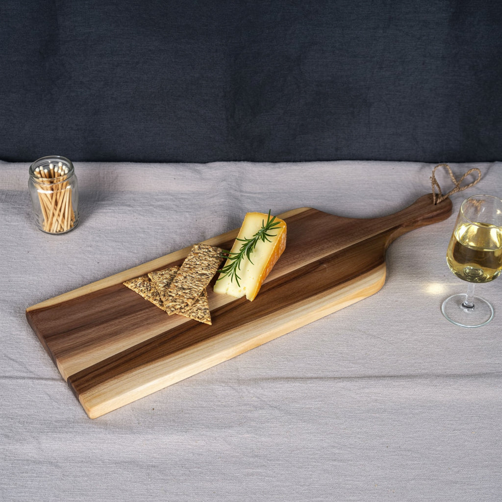Rustic Wooden Cutting Board with Rope Handle – Handmade Serving Board