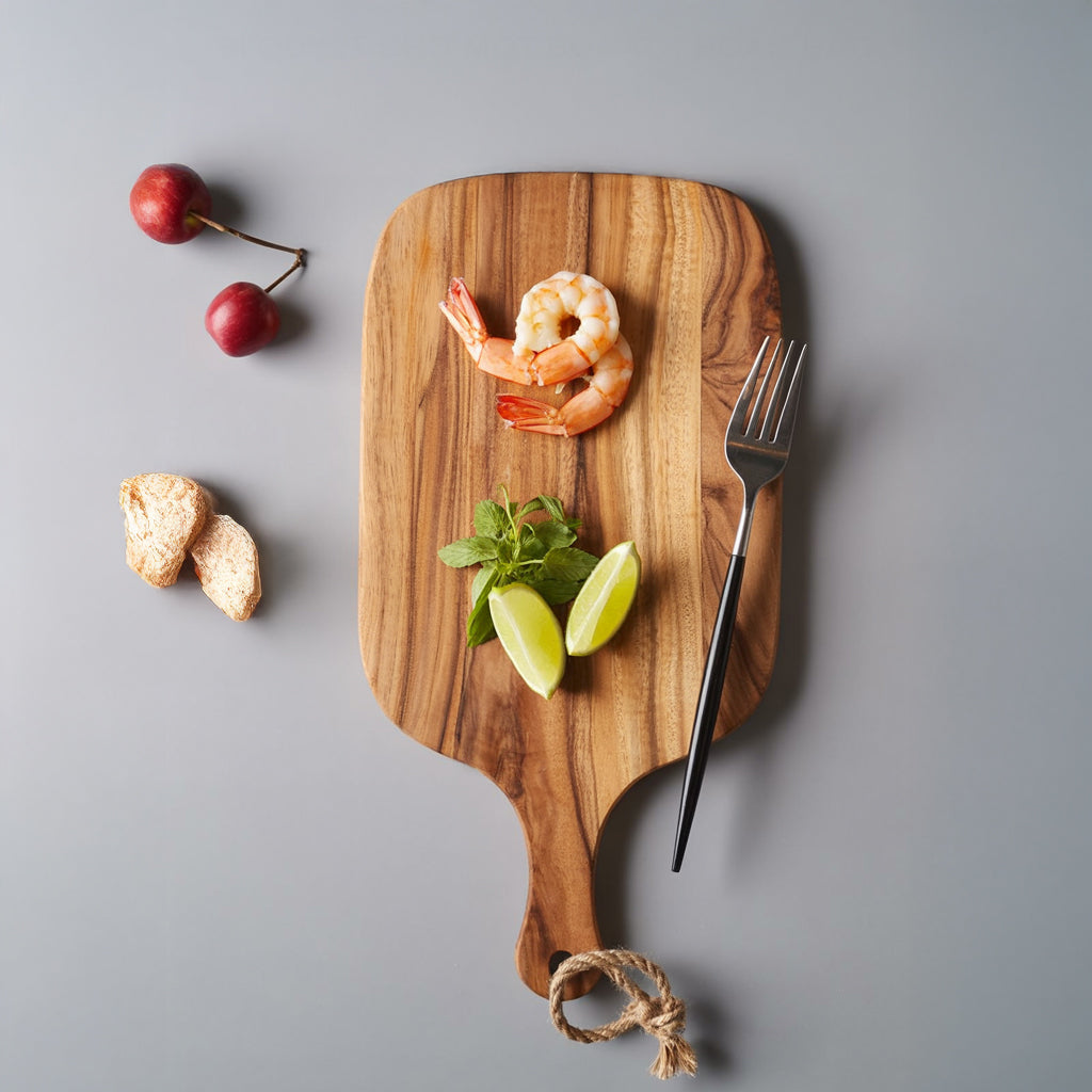 Handcrafted Wooden Cutting Board with Handle & Rope – Rustic Serving Board