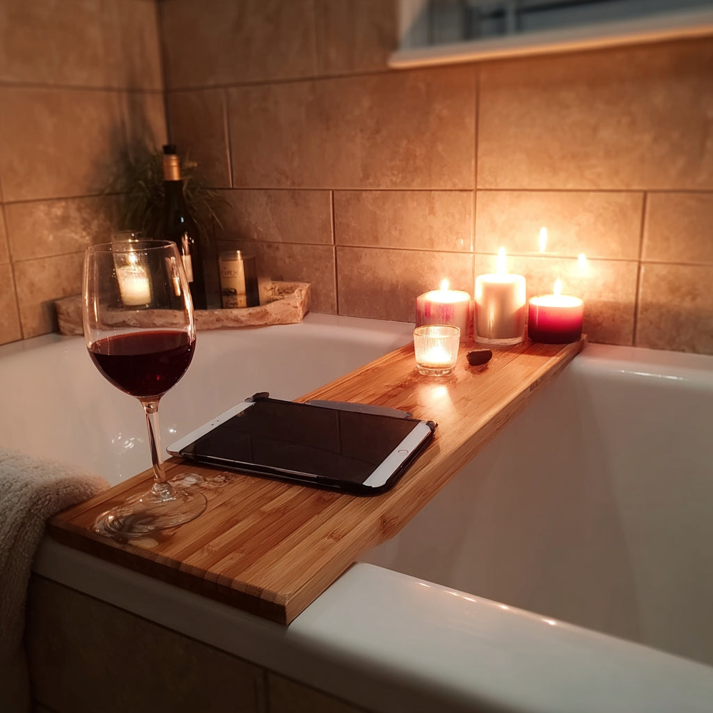 Bathtub Caddy Tray – Relaxing Spa Bath Shelf for Wine, iPad & Candles