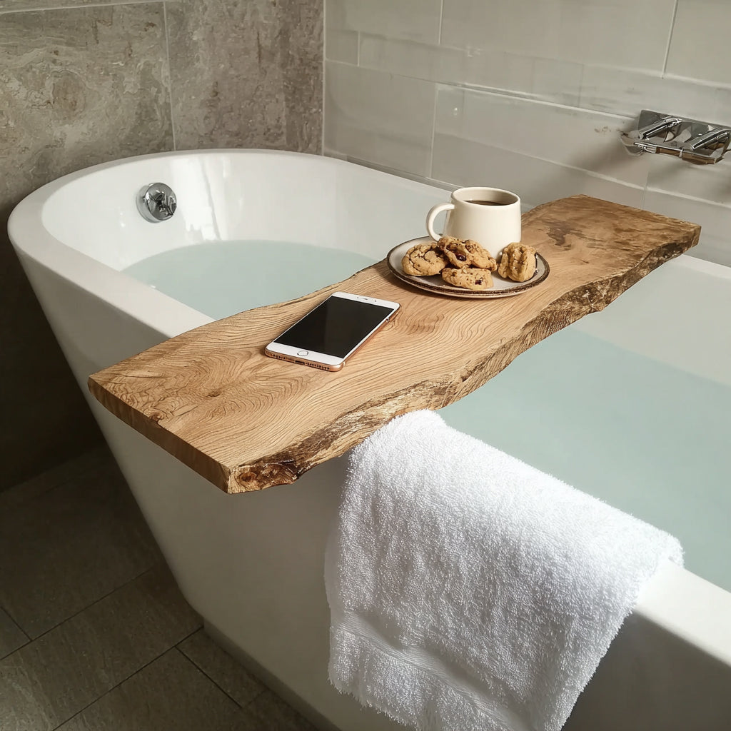 Rustic Solid Wood Bath Tray – Live Edge Bathtub Board for Relaxation